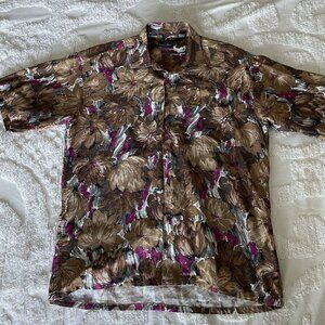 Vintage Countess Mara Shirt Mens Medium Brown Floral Loop Collar Hawaiian 90s